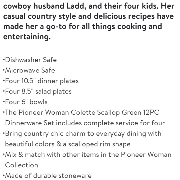 🎄 New Pioneer Woman Colette Scallop Green 12-Piece Dinnerware Set - Picture 9 of 10